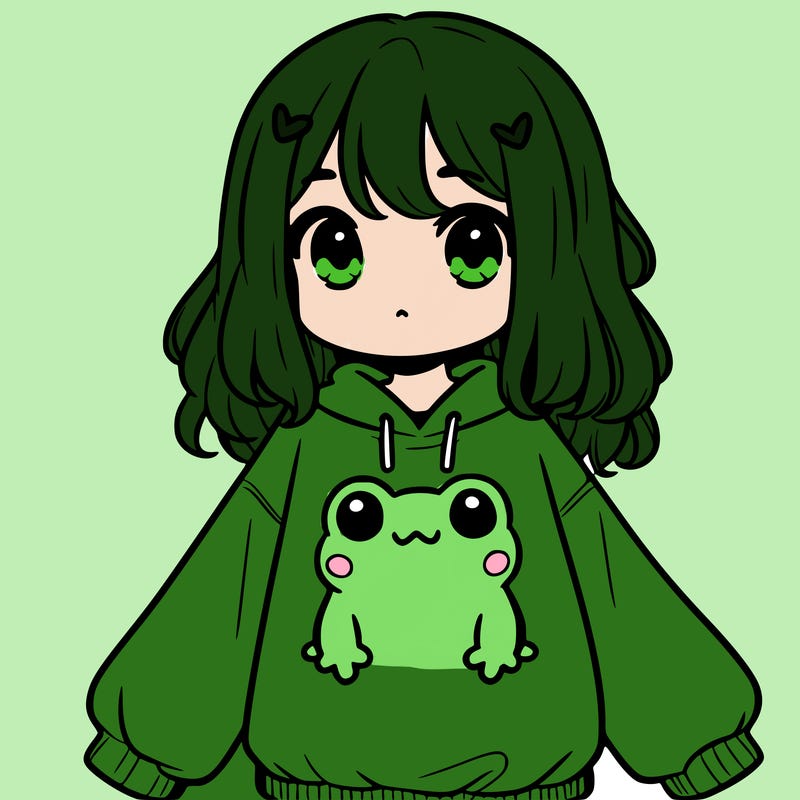 girl wearing frogging sweatshirt
