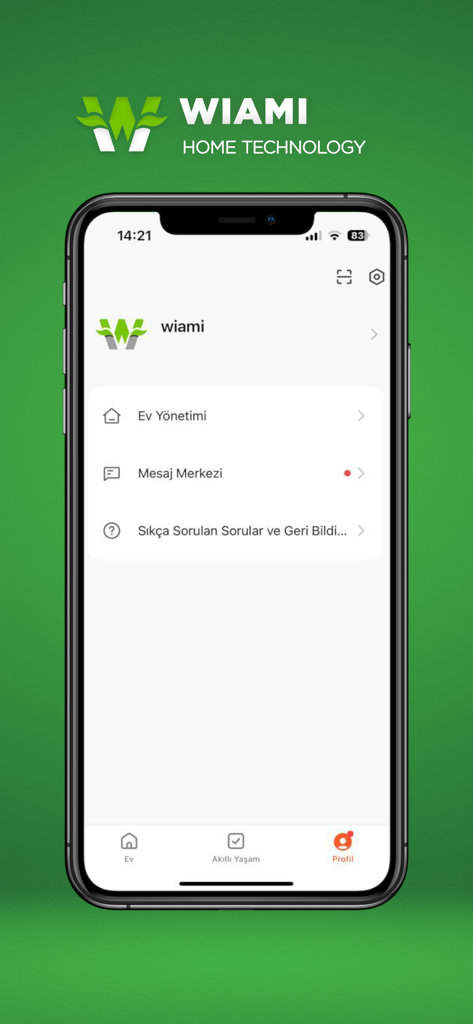 Wiami - User profile interface of the Wiami smart home technology application