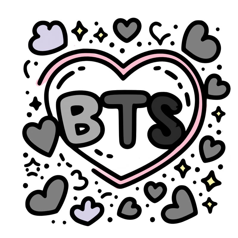 the letters “bts” inside a heart surrounded by hearts