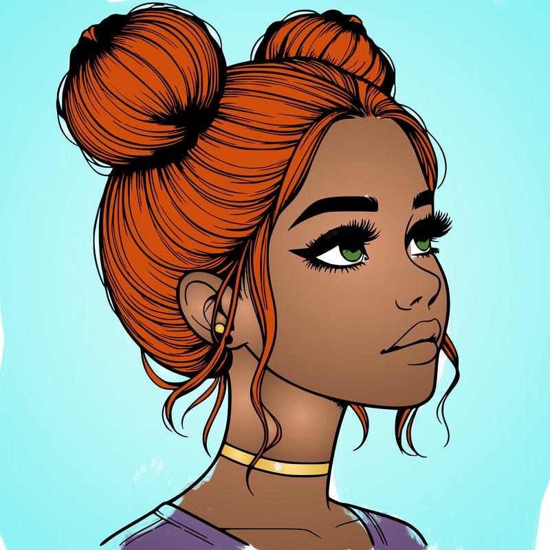 realistic girl with buns on the top of her head