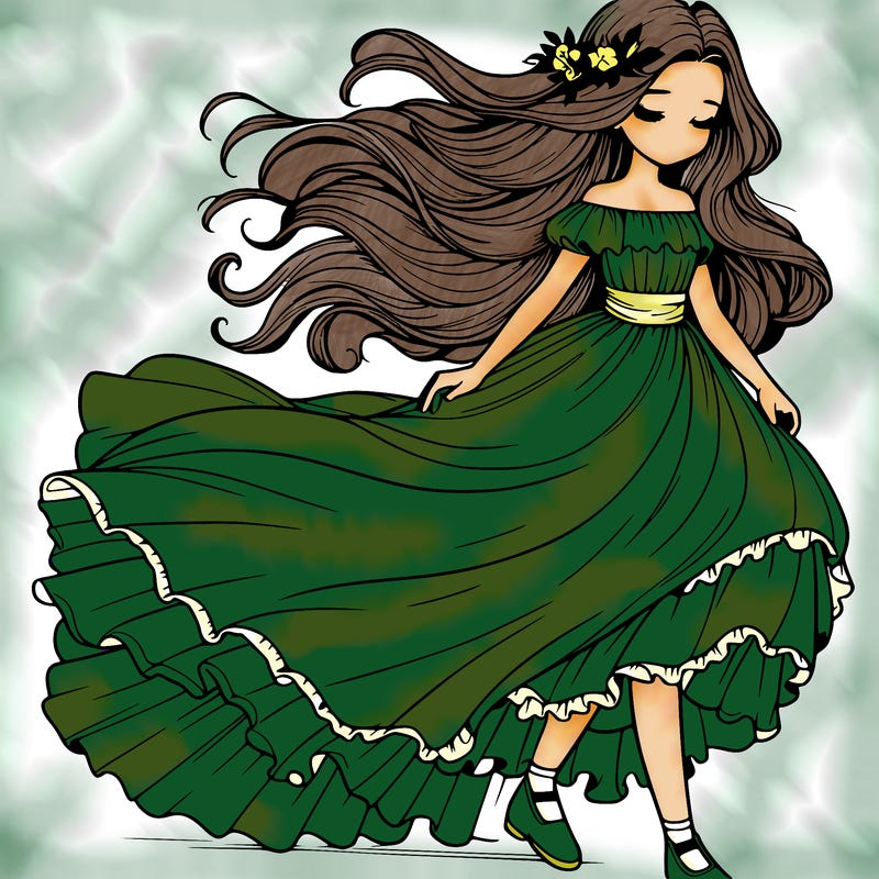 realistic girl with her dress flowing into the wind