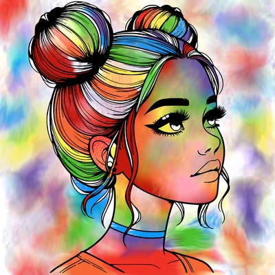 realistic girl with buns on the top of her head