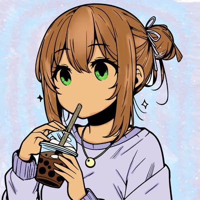 manga character drinking boba