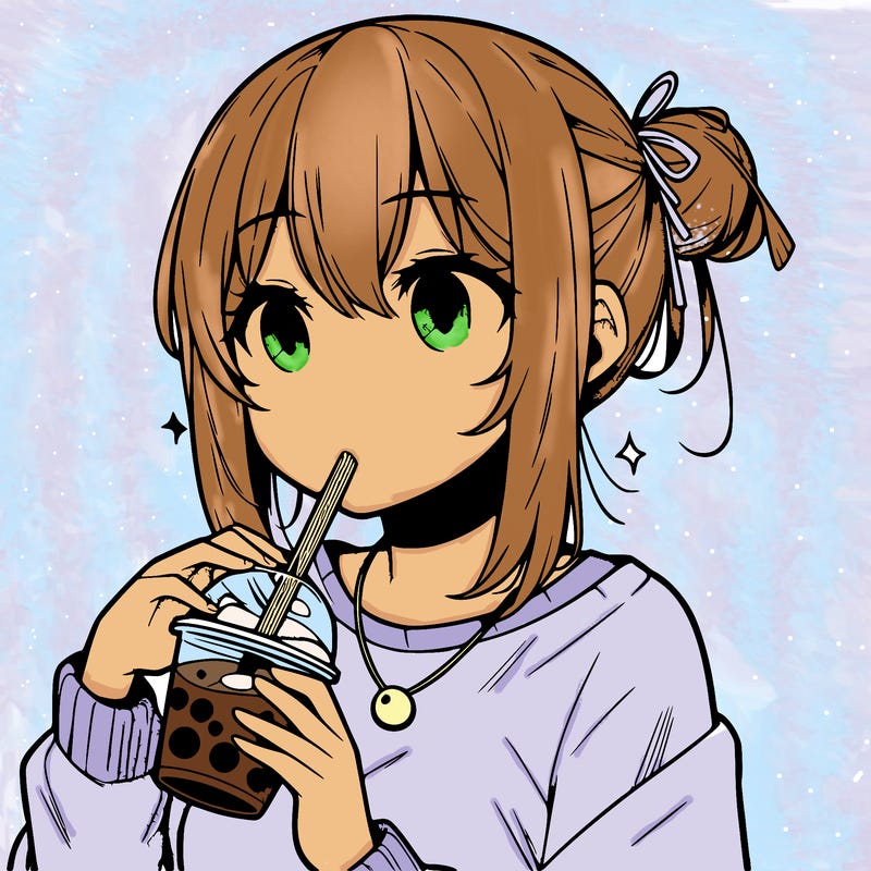 manga character drinking boba