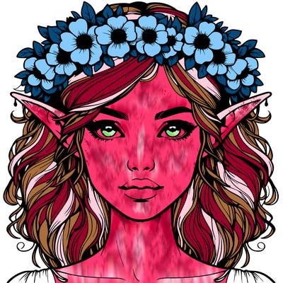 realistic female elf with flower crown