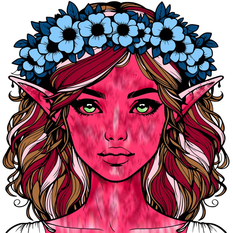 realistic female elf with flower crown