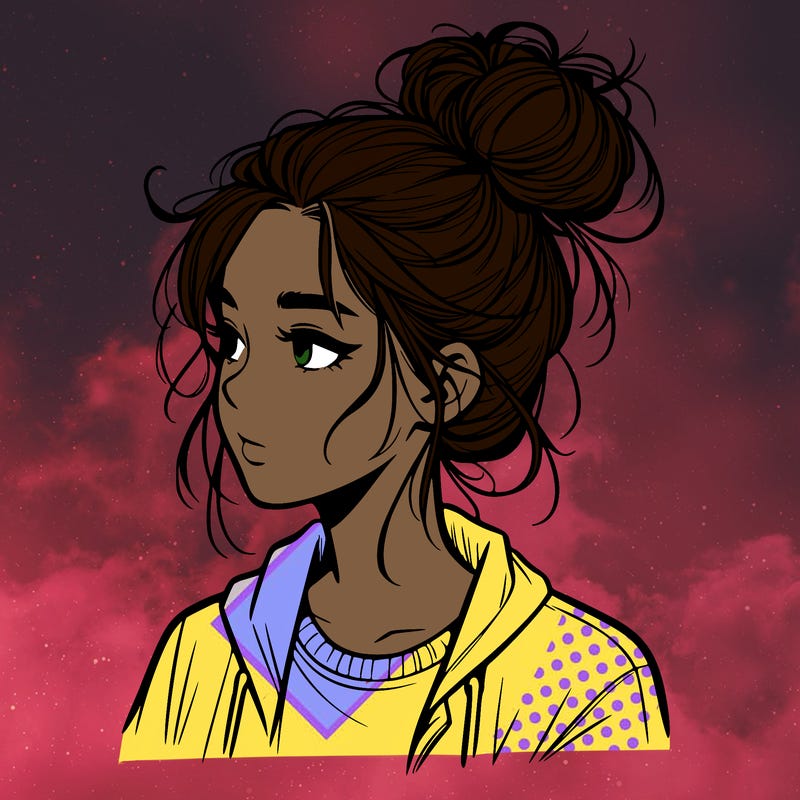 realistic teenage girl with a messy bun