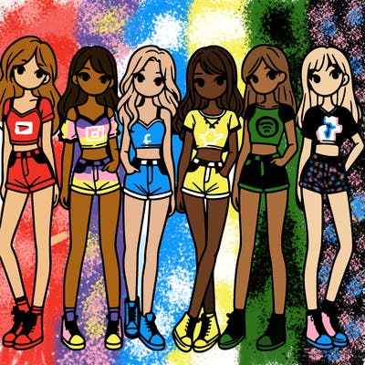 a group of girls wearing crop tops and shorts