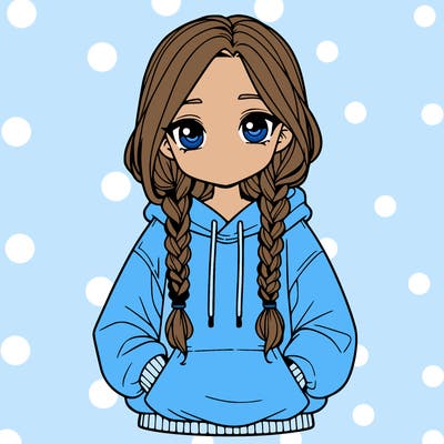 a realistic girl with a oversized hoodie and she has braids
