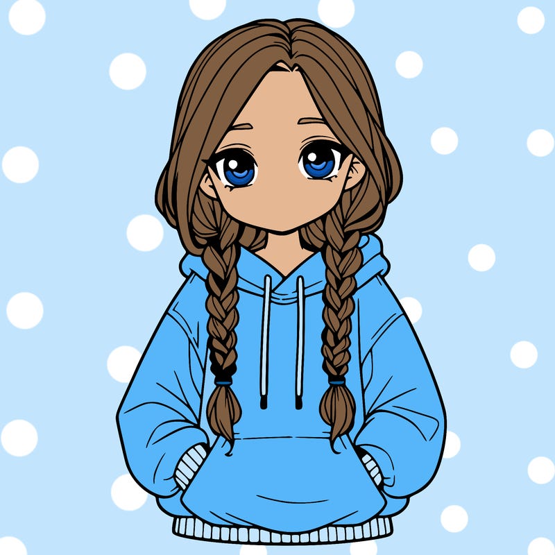 a realistic girl with a oversized hoodie and she has braids