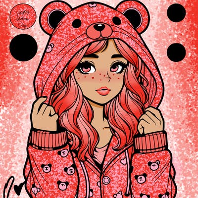 realistic girl in a animal pjs hoodie