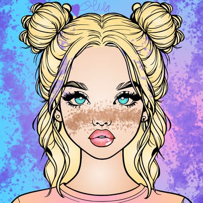 realistic girl with two buns in hair and lips