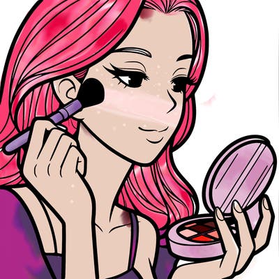 little girl putting on makeup