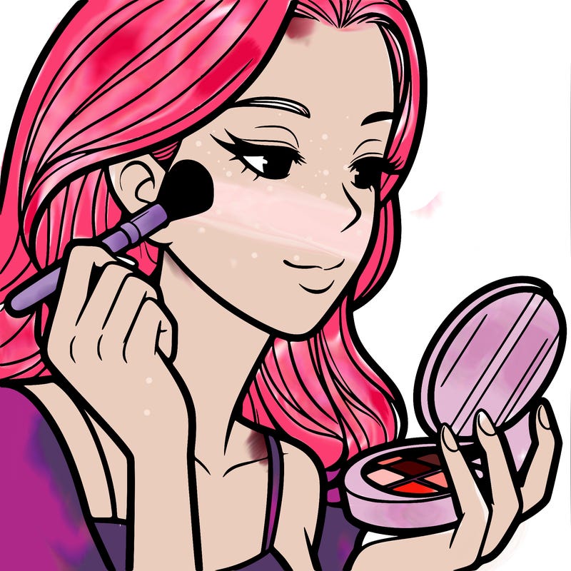 little girl putting on makeup