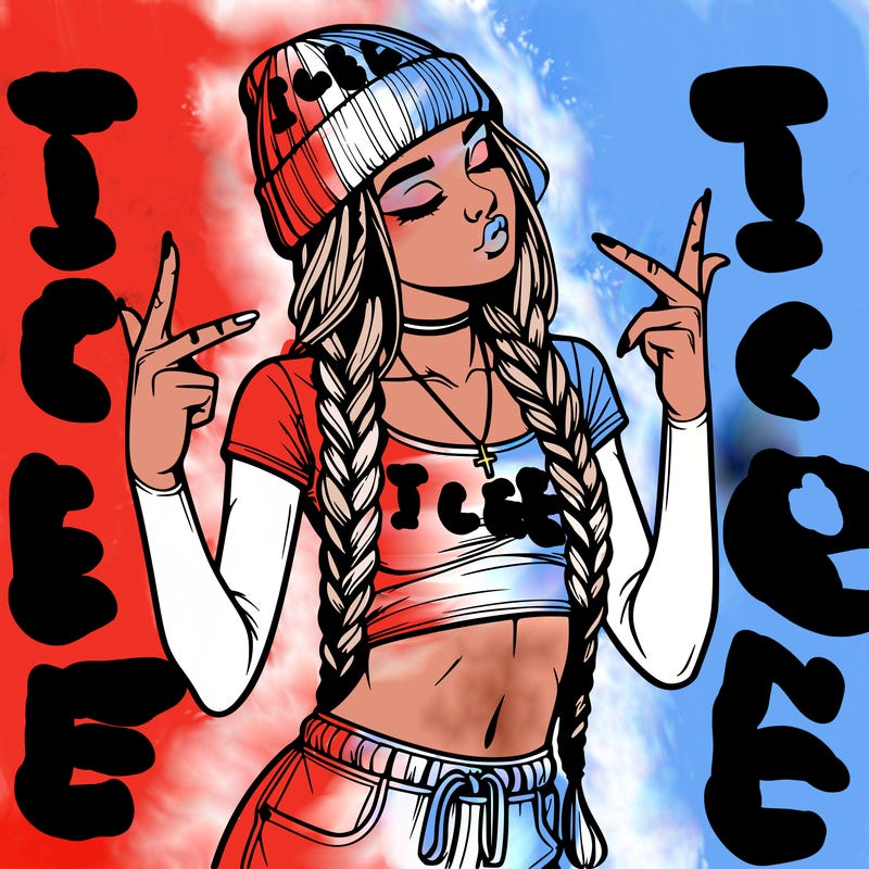 realistic teenage girl with braids and a beanie and crop top doing 🫶🏼