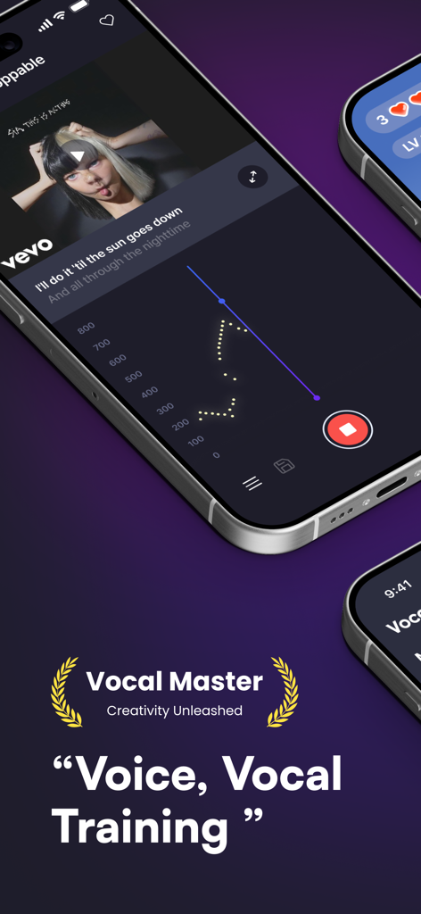 vocal up app interface showing real-time pitch tracking and vocal training exercises on an iphone