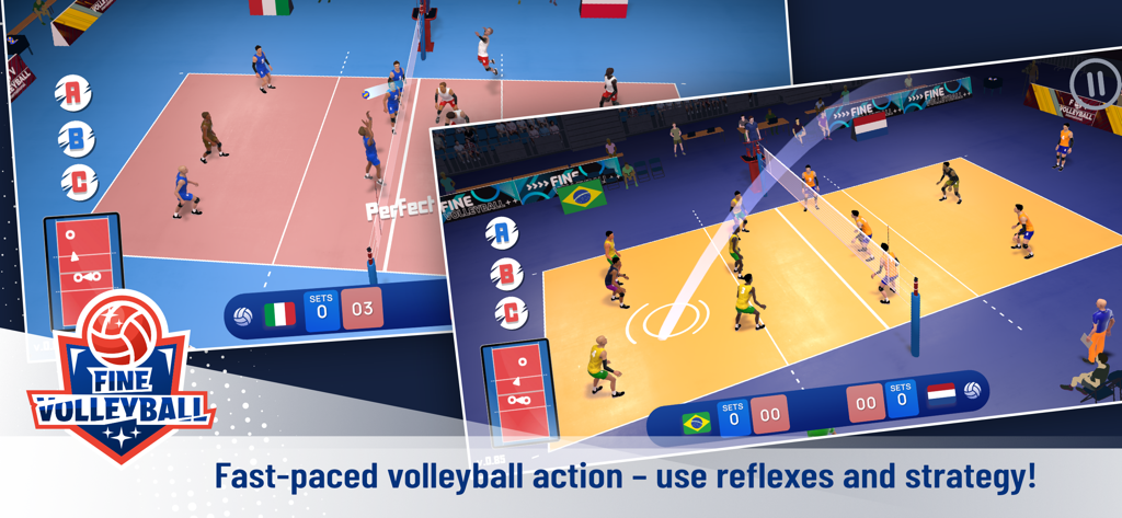 Fine Volleyball - Fine Volleyball 3D mobile game showing fast paced match action and strategic gameplay controls