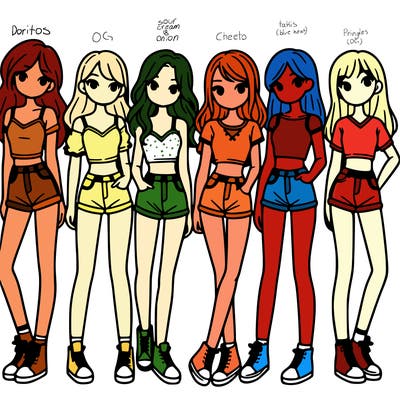 a group of girls wearing crop tops and shorts