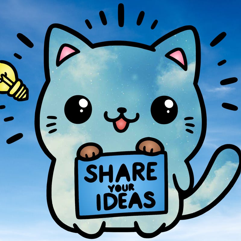 a cute cat saying share your ideas
