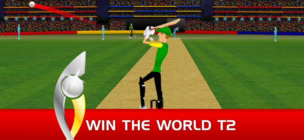 Stick Cricket Classic - Stick Cricket Classic gameplay showing a batsman hitting a six in the Win The World T2 game mode