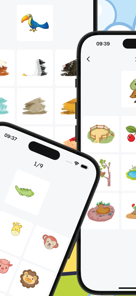 Brain Boost: Mental Up for Kid - Interface of Brain Boost app showing interactive animal and environment puzzles for children