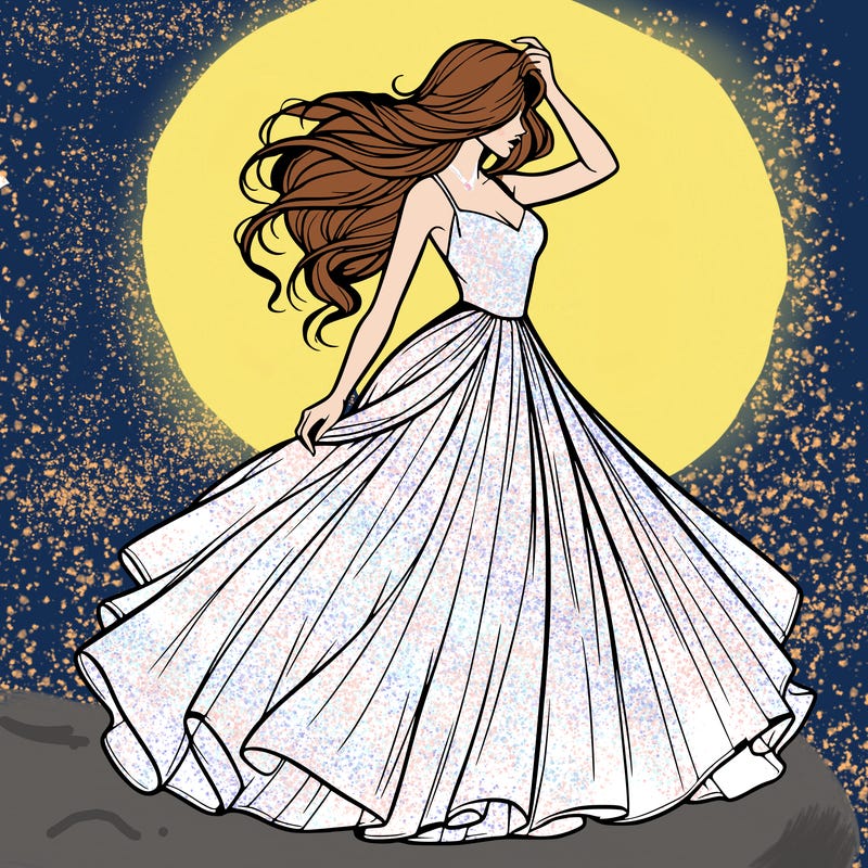 realistic woman with dress flowing in the wind