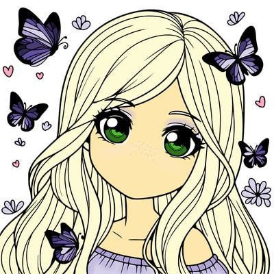 realistic girl with butterflies around her