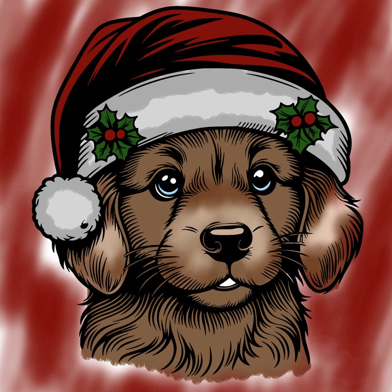 realistic dog wearing a santa hat