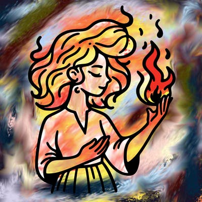 woman with fire