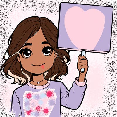 realistic girl holding up a sign