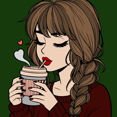 realistic girl drinking coffee