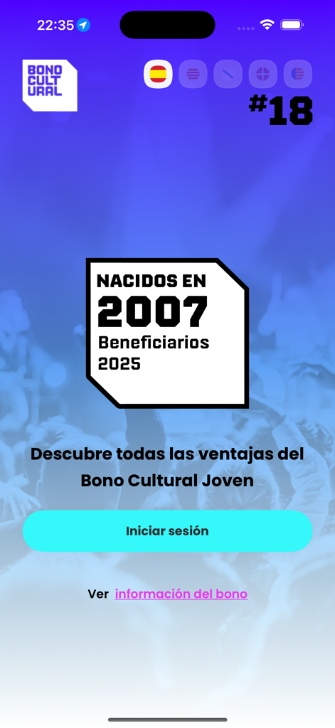Bono Cultural Joven 2025 - Welcome screen of the Bono Cultural Joven 2025 app for beneficiaries born in 2007