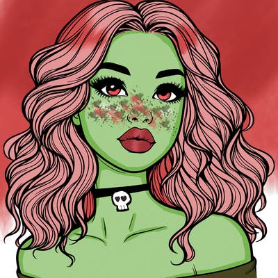 realistic girl with wavy hair and lips