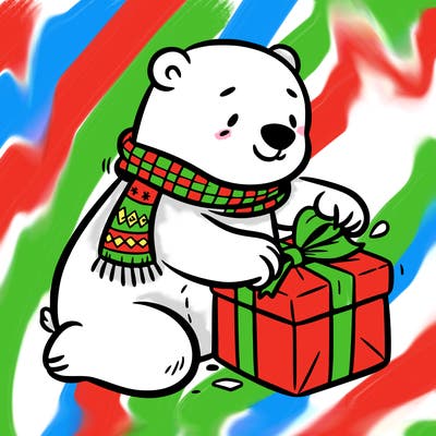 polar bear wrapping a present