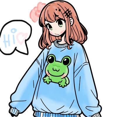 girl wearing frogging sweatshirt