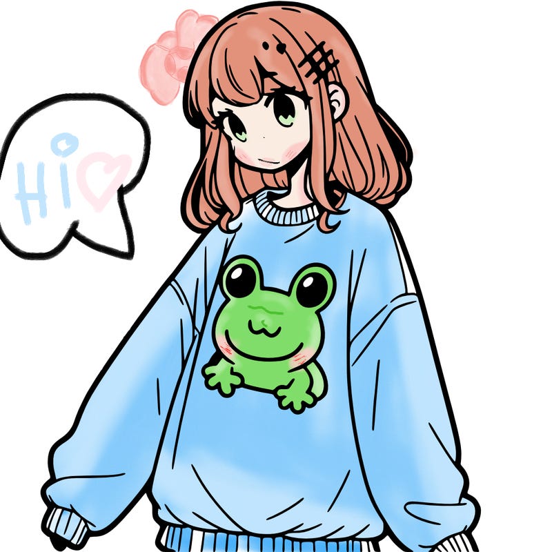 girl wearing frogging sweatshirt