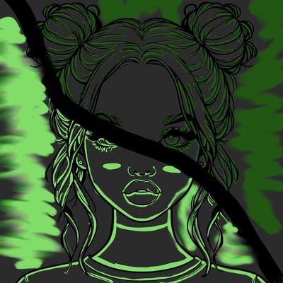 realistic girl with two buns in hair and lips