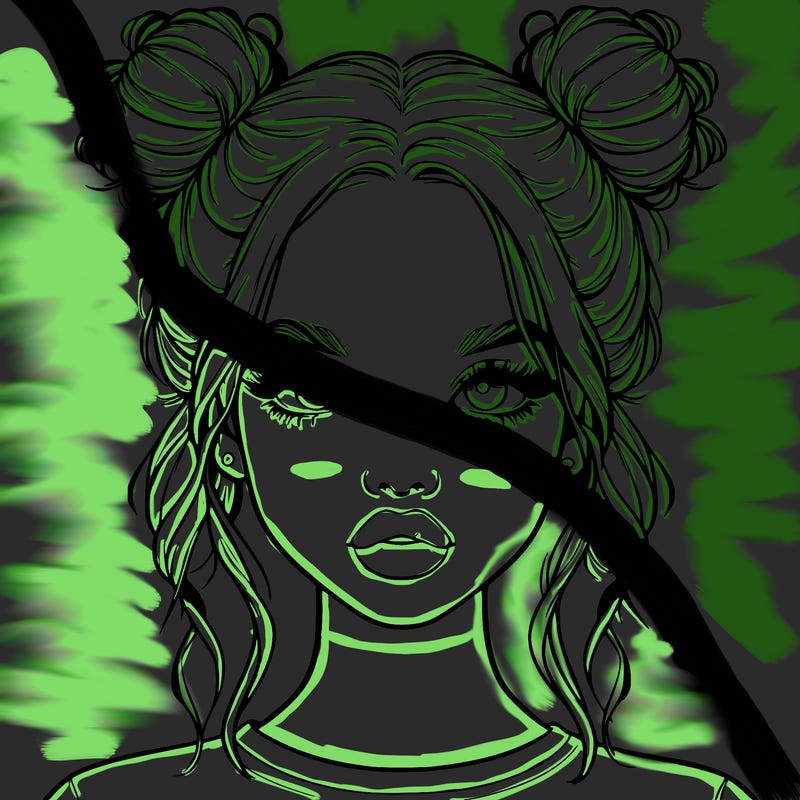 realistic girl with two buns in hair and lips