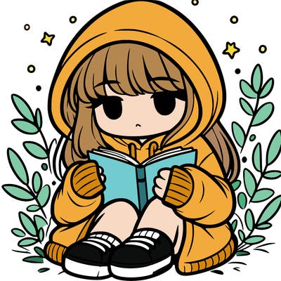 girl in oversized hoodie reading a book