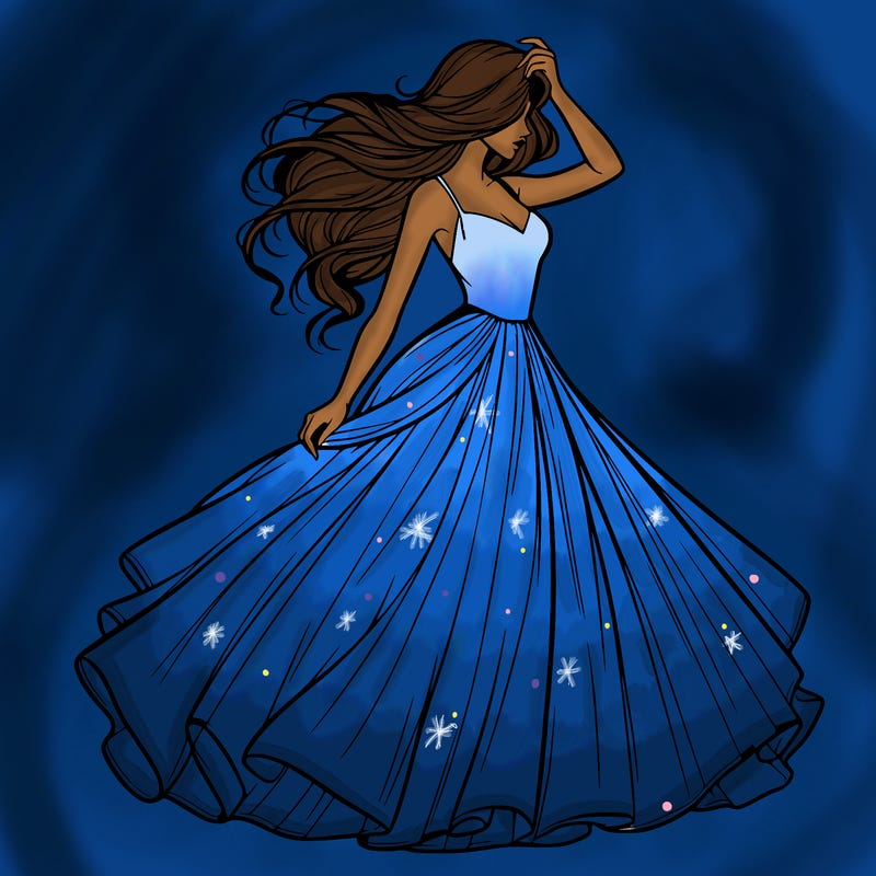 realistic woman with dress flowing in the wind