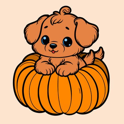cute little puppy in a pumpkin