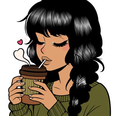 realistic girl drinking coffee