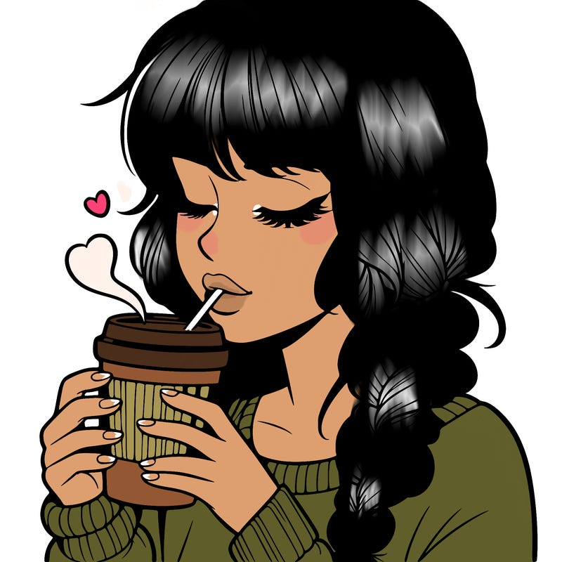 realistic girl drinking coffee
