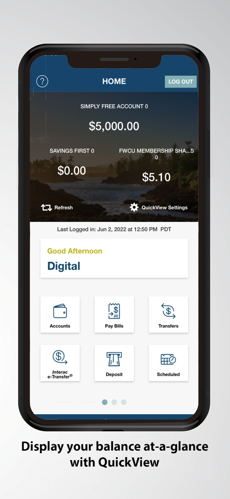 Island Savings Mobile Banking - Island Savings Mobile Banking app dashboard showing account balances and navigation icons