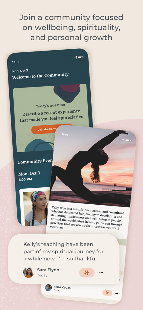 Sounds True One - Sounds True One app interface showing community discussions and mindfulness content