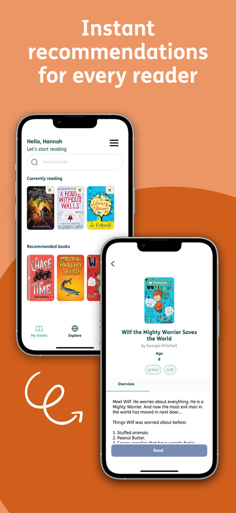 Little Reads: Reading App - Little Reads app displaying children's book recommendations and story details on a smartphone.