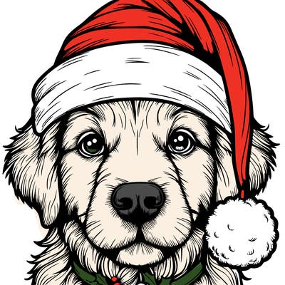 realistic dog with a christmas hat