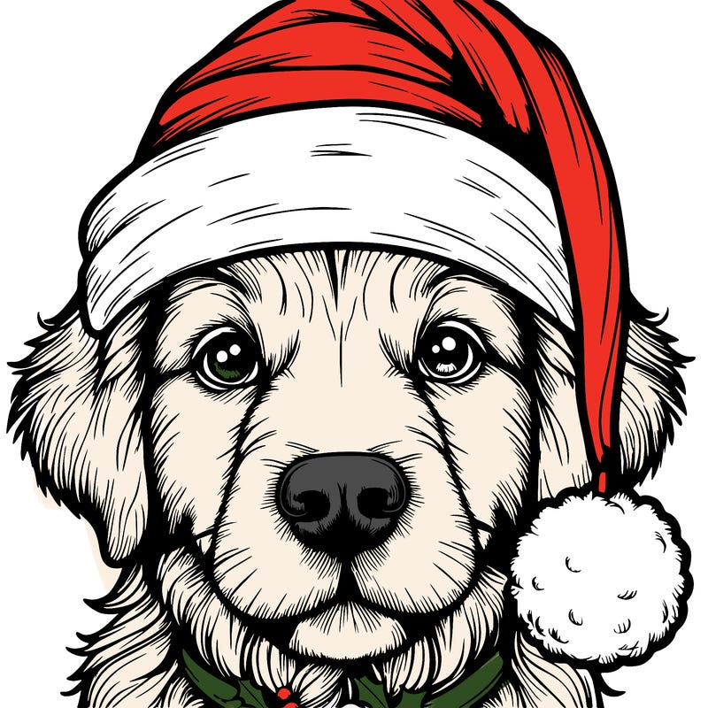realistic dog with a christmas hat