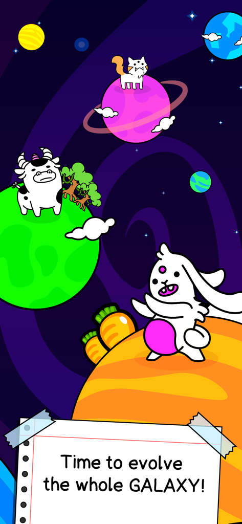 Cartoon mutant creatures on colorful planets in a space setting