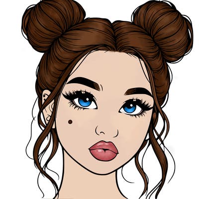 realistic girl with two buns on her hair and lips